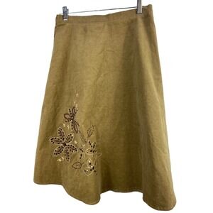 Kool boho beaded floral a line sequin skirt size M light corduroy 90s art